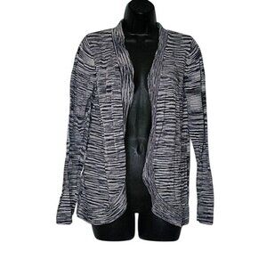 Croft & Barrow Womens Open Front Cardigan Sweater M Gray & White Lightweight Kni
